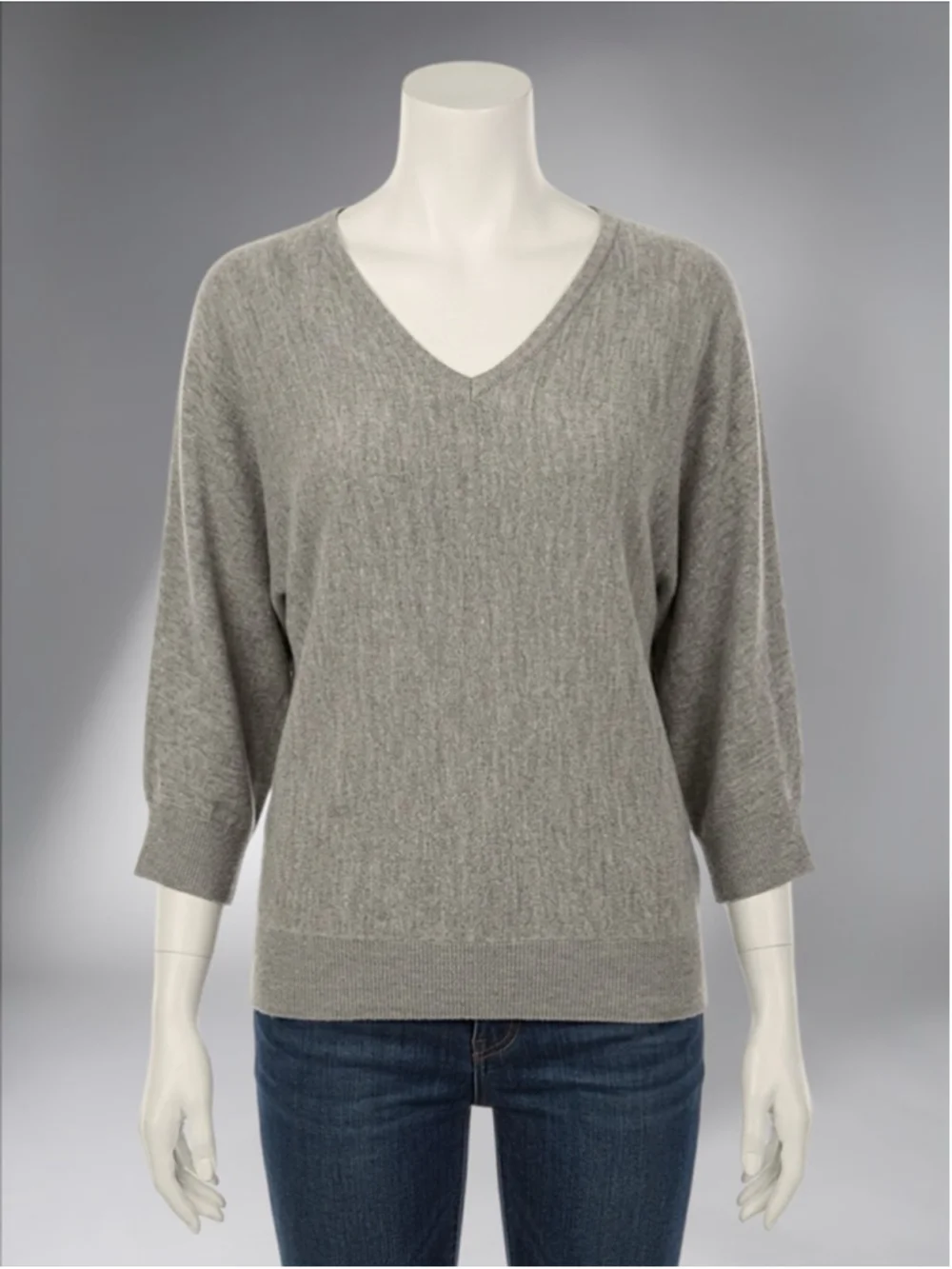 New York & Company Taupe Bell Batwing Sleeve V-Neck Sweater